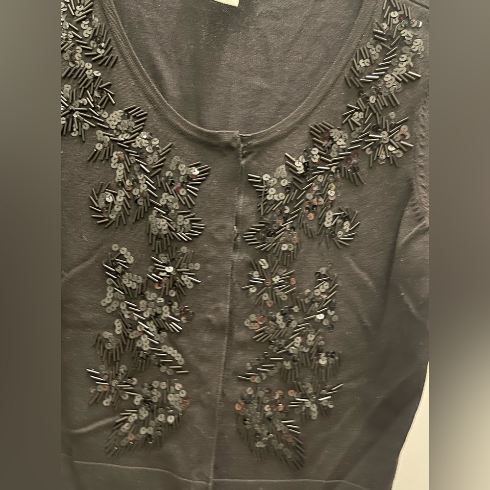 White House Black Market Black Beaded Cardigan Size Small Perfect for Holidays - Picture 2 of 3
